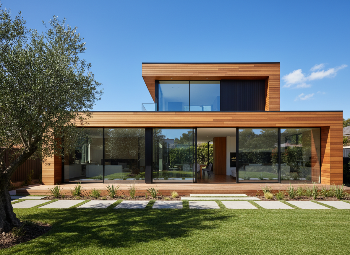 Modern home extension with timber and glass finish